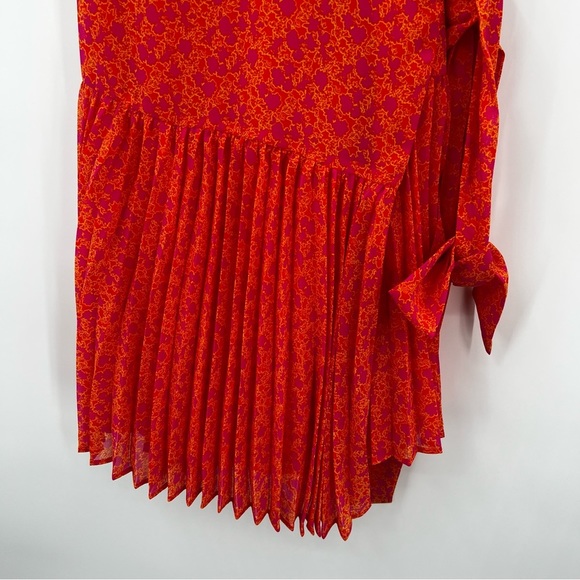Alexis X Target Wrap Mini Pleated Dress Orange Floral Flower Flutter Sleeve - Picture 7 of 13